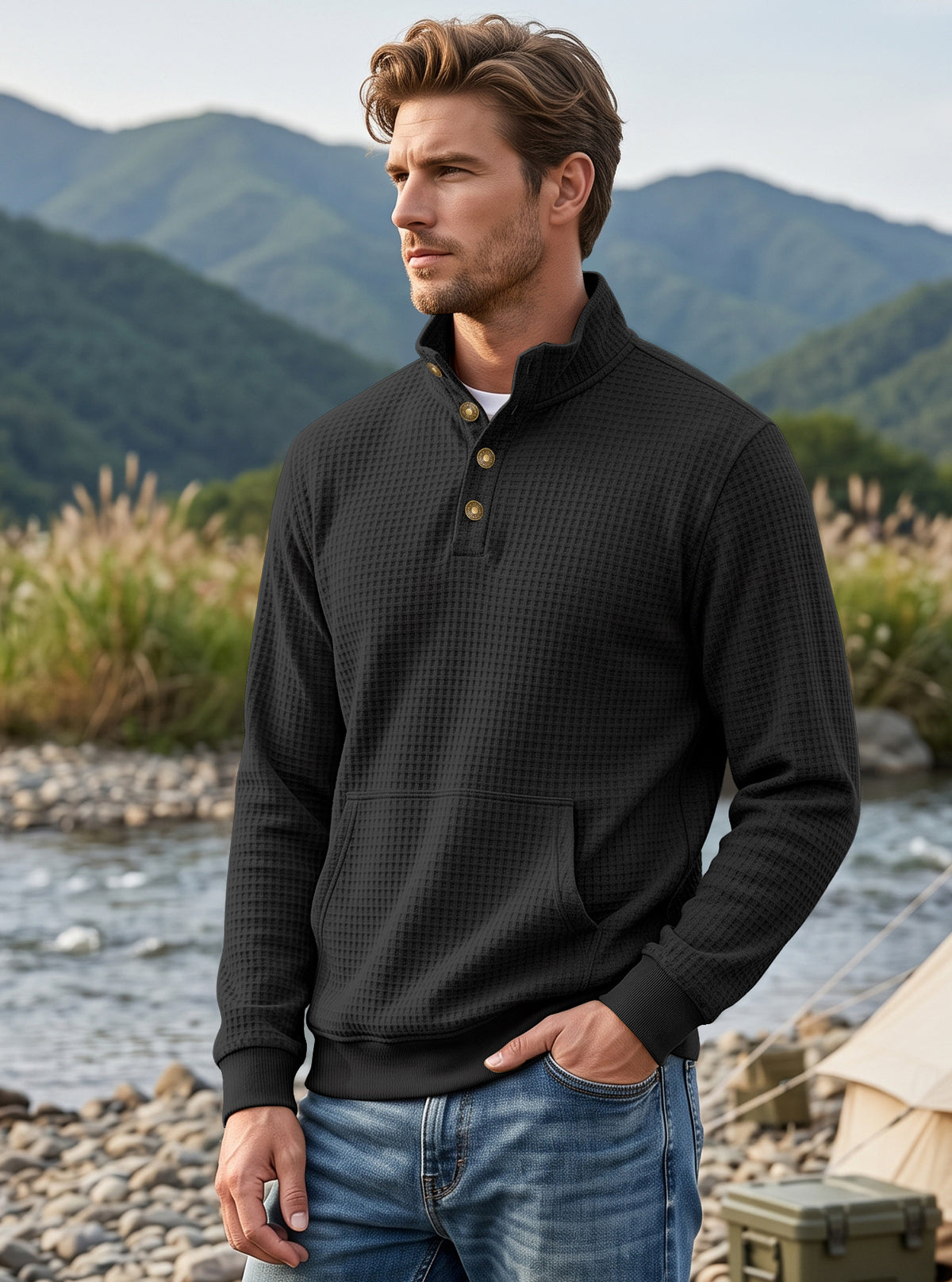 Pulvérisateur de collier de demi-zip en couleur solide, automne et hiver pour hommes
