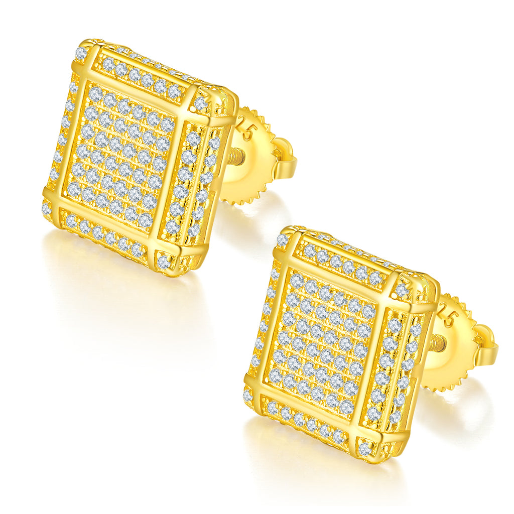 S925 Argent Sterling 176pcs D Couleur VVS1 Moissanite Boucles d'oreilles carrées 3D 11,5mm Vis arrière H