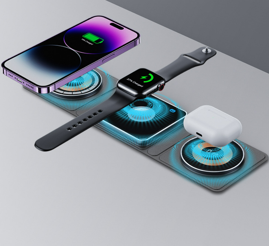 Magsafe Chargeur sans fil magnétique transparent multifonctionnel Frais sans fil de trois en un