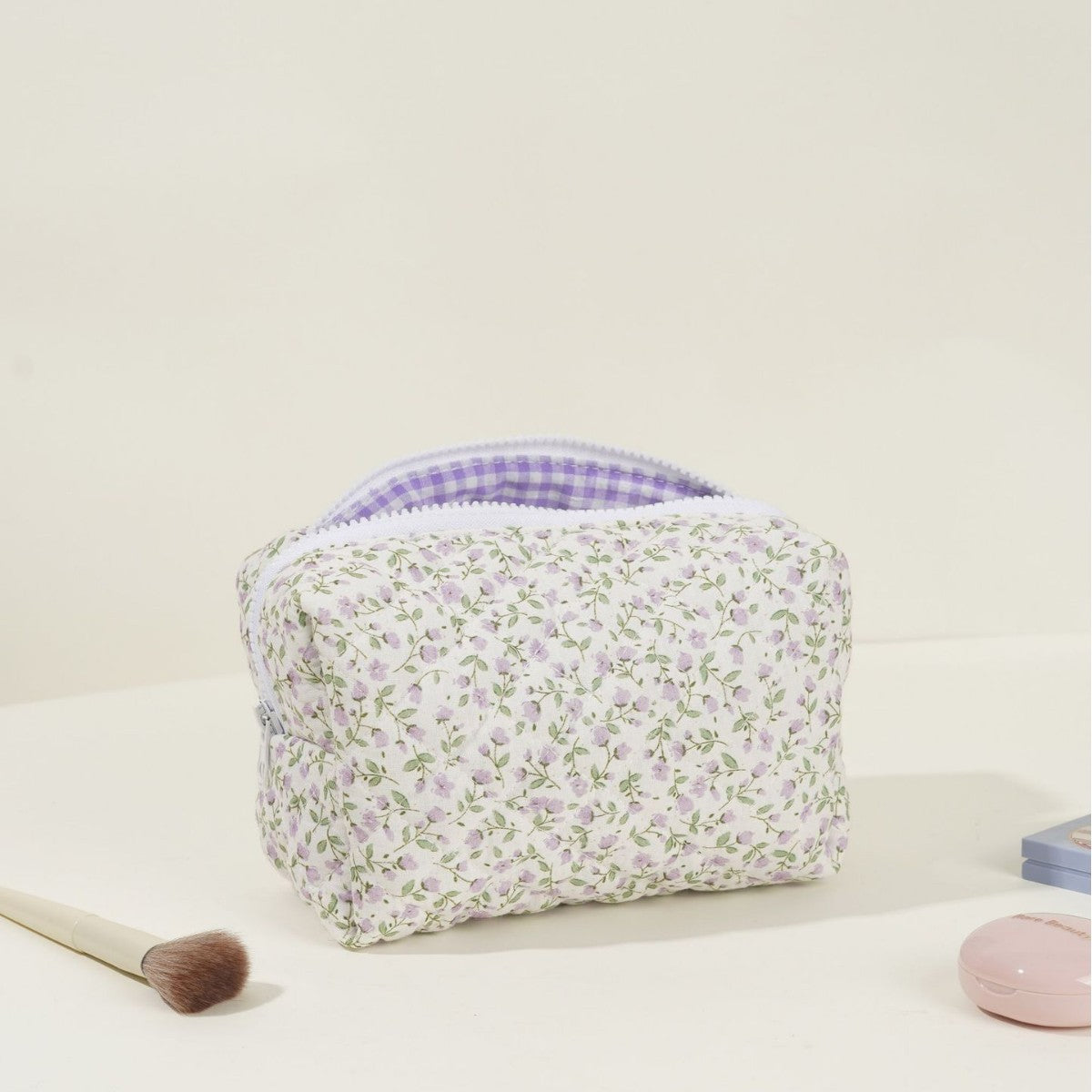 Sac de maquillage matelassé floral Grande capacité