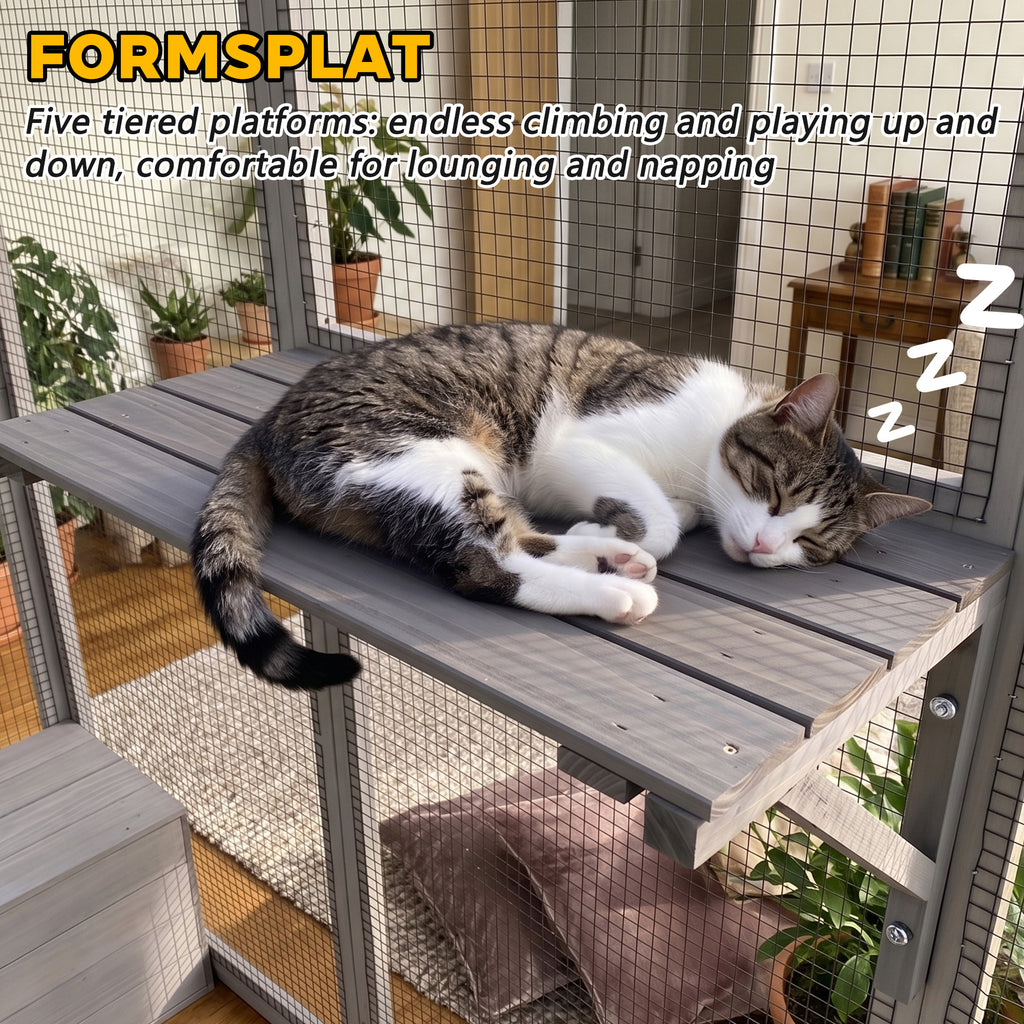 Catio en bois gris avec couvercle imperméable