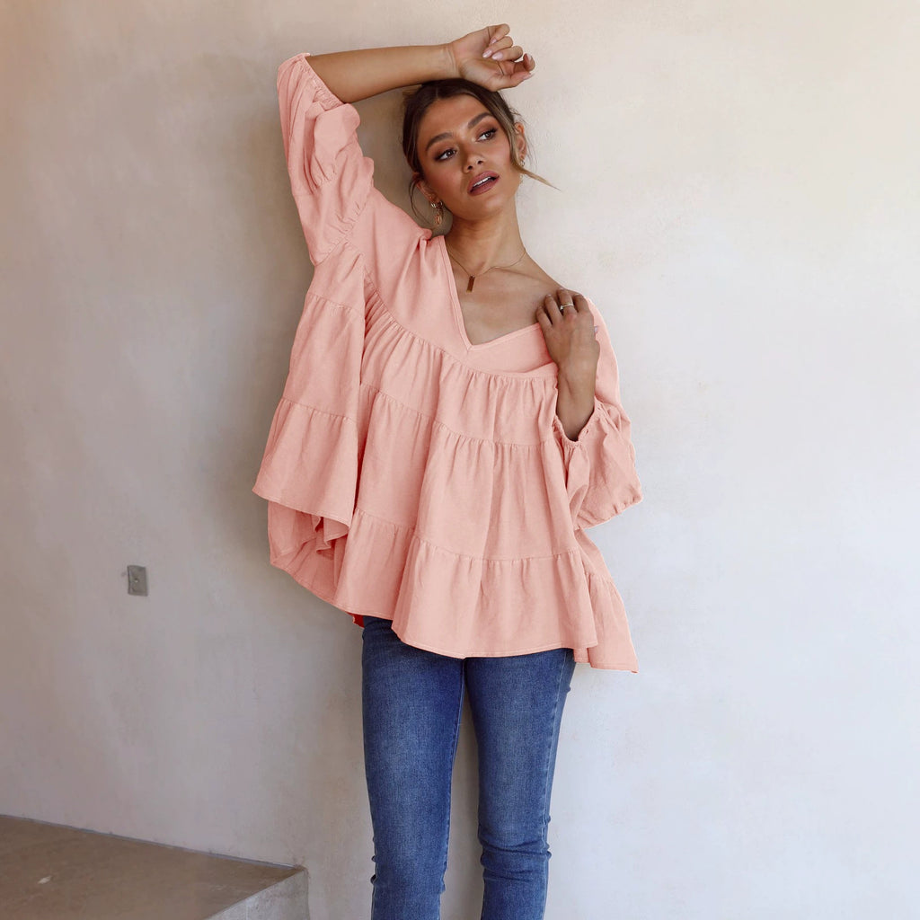 Manche en V Robe de patchwork en couleur unique
