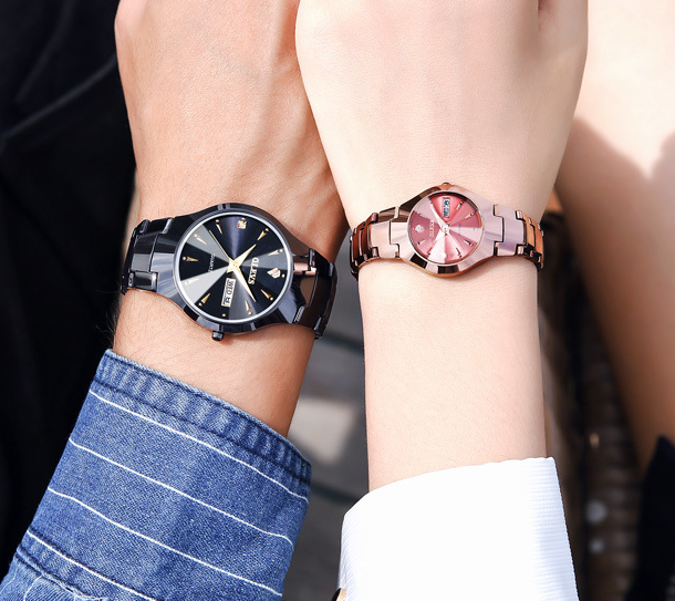 Tungsten acier quartz montre imperméable dames lumineuses