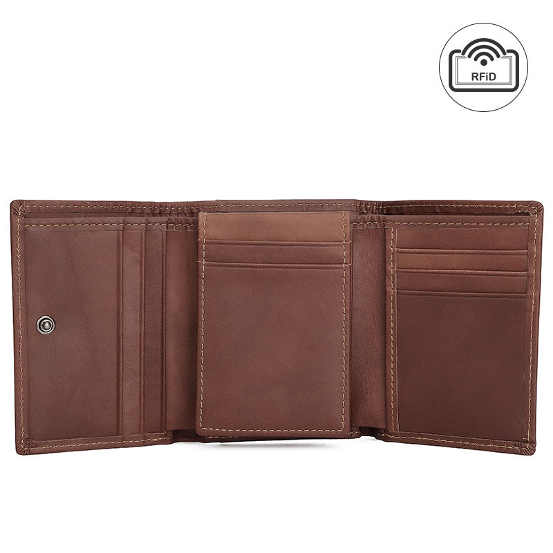 Hommes RFID anti-vol swiping plusieurs fentes de cartes portefeuille en cuir vintage court