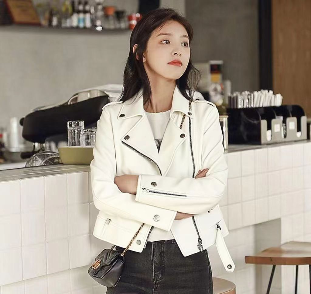 Veste courte en cuir PU mince