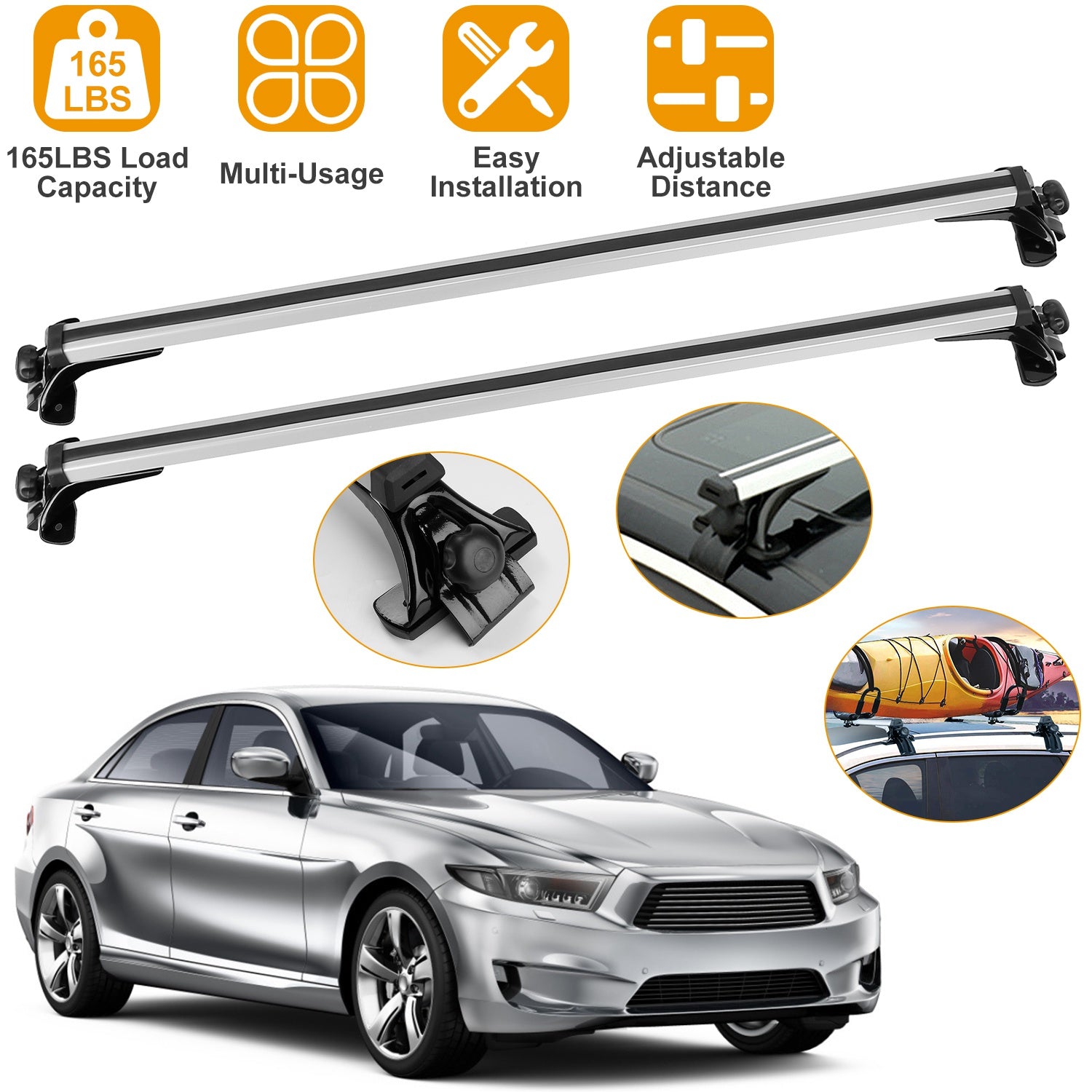 47.24dans Universal Top Roof Rack Cross Bar Cargo Cargo Aluminium Crossbar rack avec 165LBS