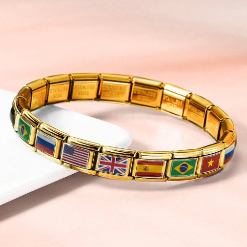 Arrière-plan d'or World Flag Photo Epoxy Italien Module Bracelet