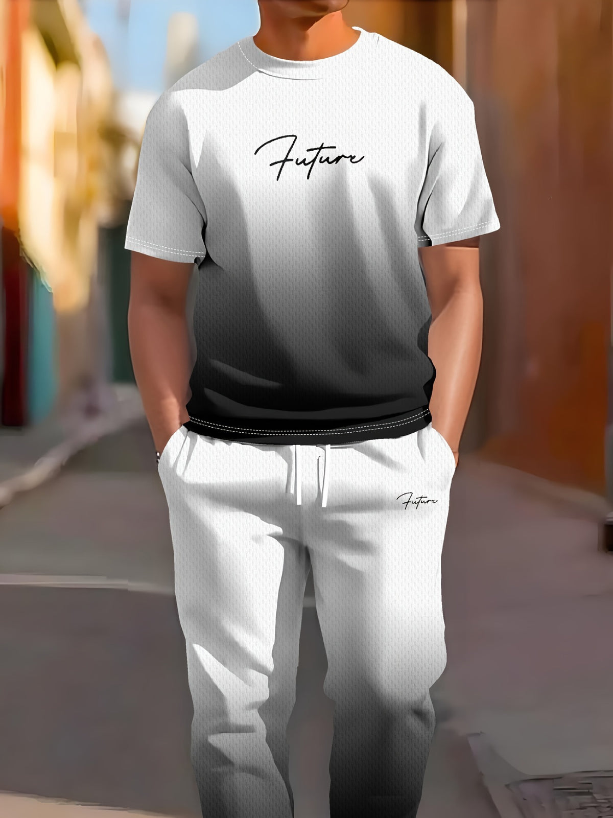 Vêtements de sport occasionnels manches courtes et pantalons longs Imprimés Ensemble deux pièces