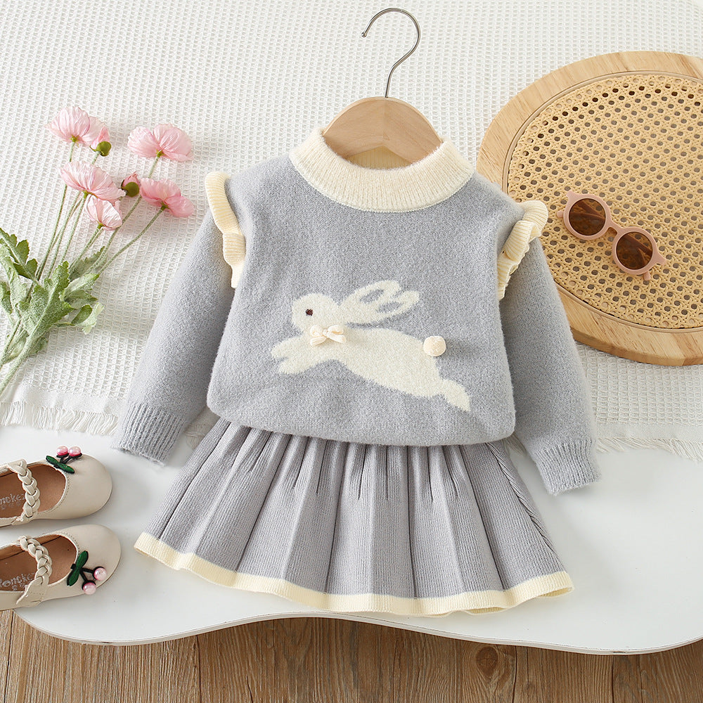 Filles Pull-over tricoté haut et jupe ensemble deux pièces