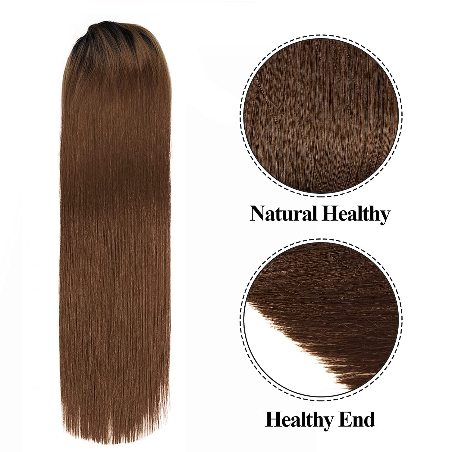 Droite Poneytail Extension Drawstring Ombre Brown LongClip-in Coiffure pour les femmes noires S