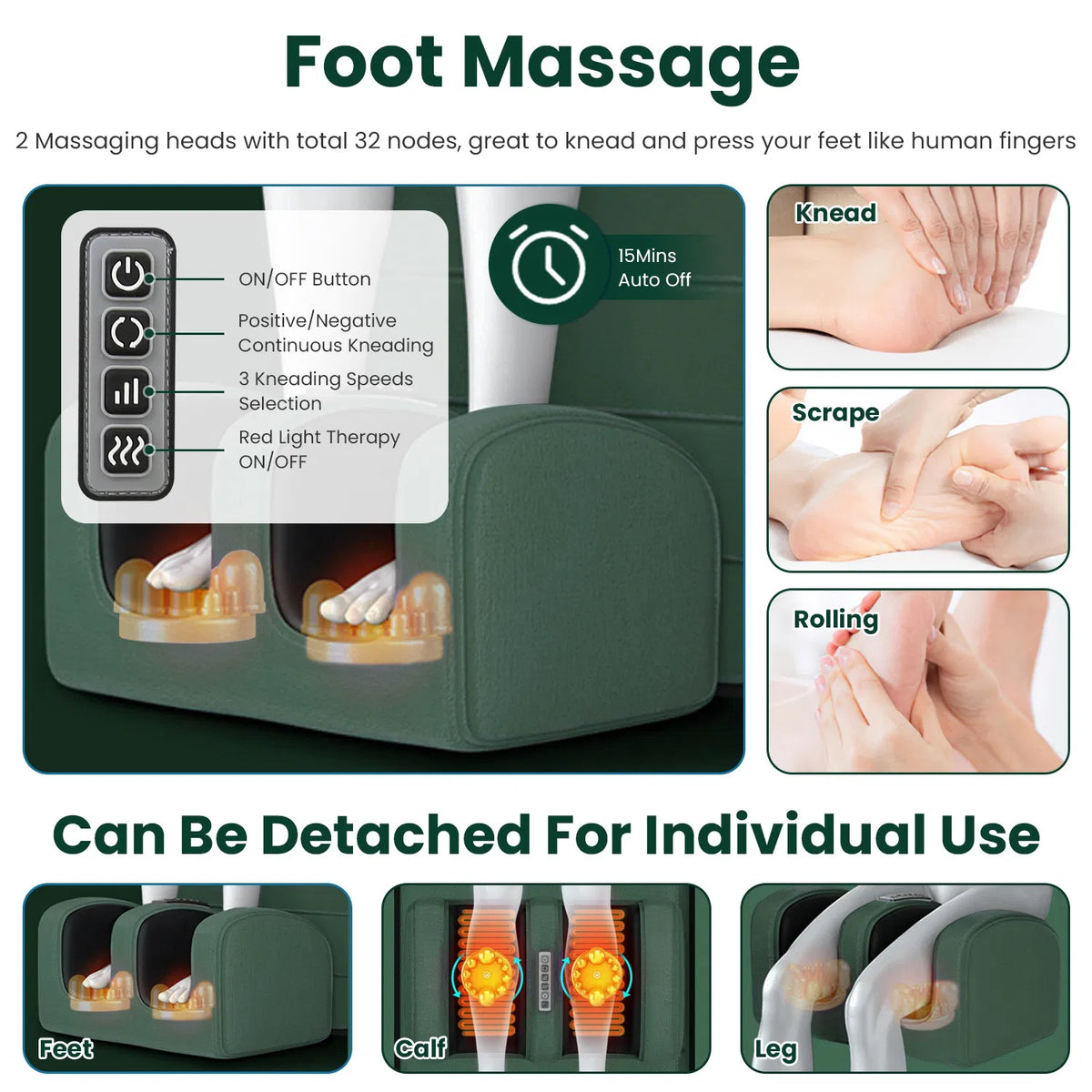 Pad de massage corps complet avec des masseurs Shiatsu cou et pieds séparables