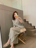 Ensemble de cardigan plissé pour femmes Minimalist Casual Veste et pantalons à manches longues à deux pièces