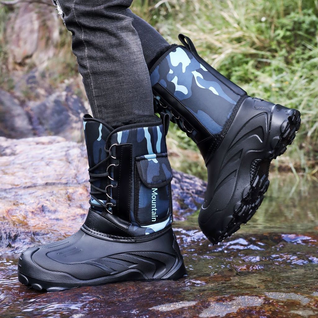 Bottes de neige hautes et épaisses, doublées de polaires d'hiver pour hommes
