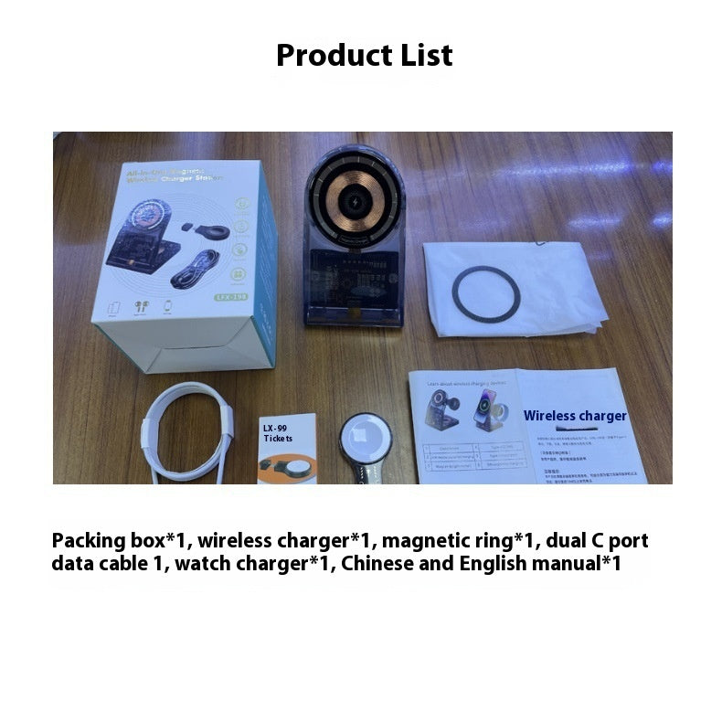 Support magnétique électrique transparent pour chargeur sans fil trois en un