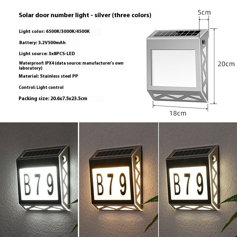 Plaque de porte d'éclairage solaire extérieur lumière numérique étanche LED indicateur