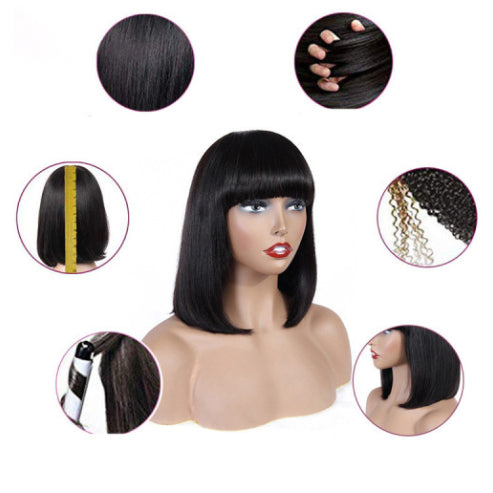Cheveux humains Bob Wig Headgear Woven Top Coeur est naturel et réaliste