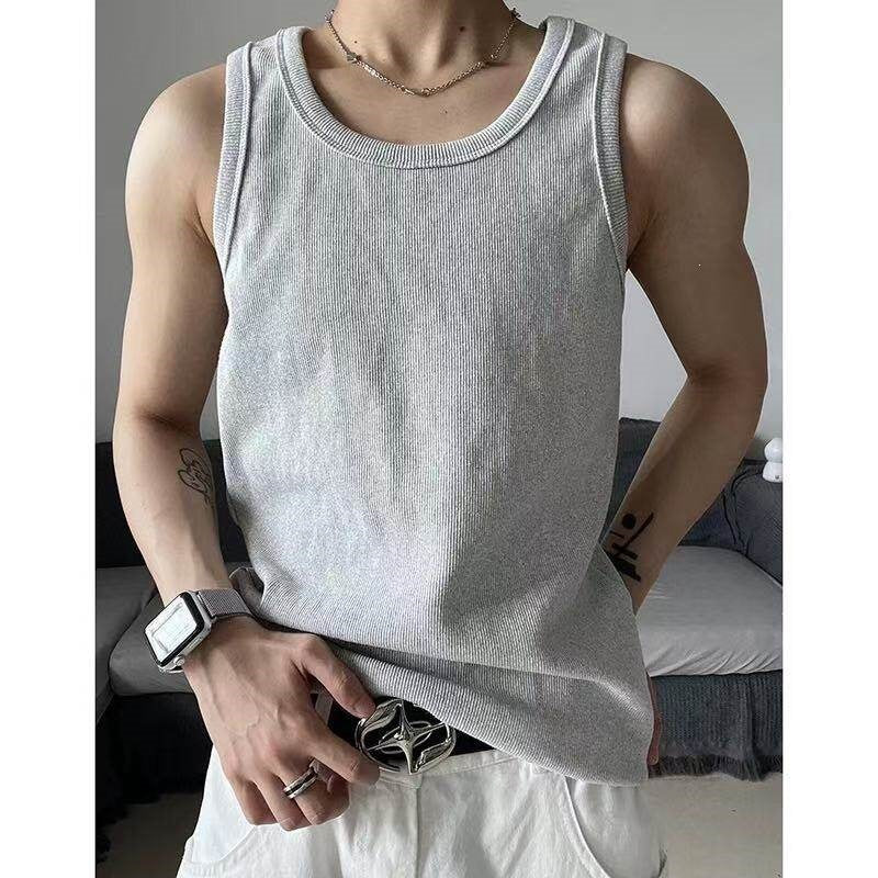 Haut de réservoir à côtes de style américain gris pour hommes