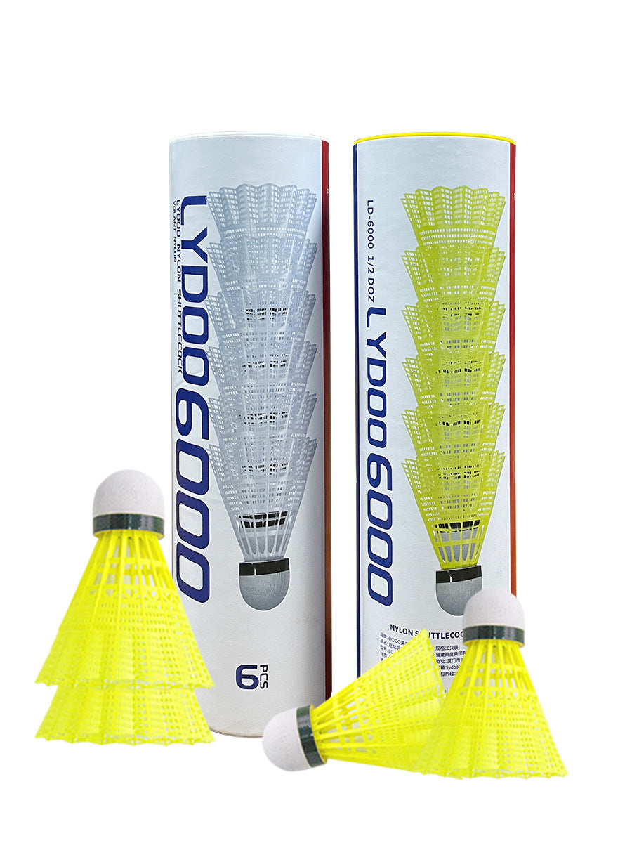 LYDOO Badminton Training Nylon Badminton Natural Cork Ball Head Yellow Nylon Ball 6 Pack W