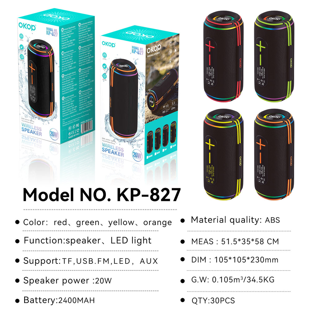 KP-827 Haut-parleur bluetooth en plein air portable à deux conducteurs haute puissance Stéréo Subwo