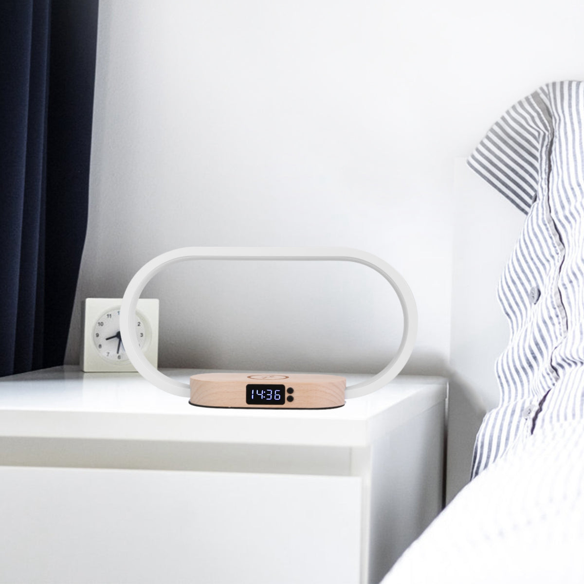 1 Set Bedside Table Lamp Touch Control Lamp with Clock Wireless Charging LED Desk Lamp
