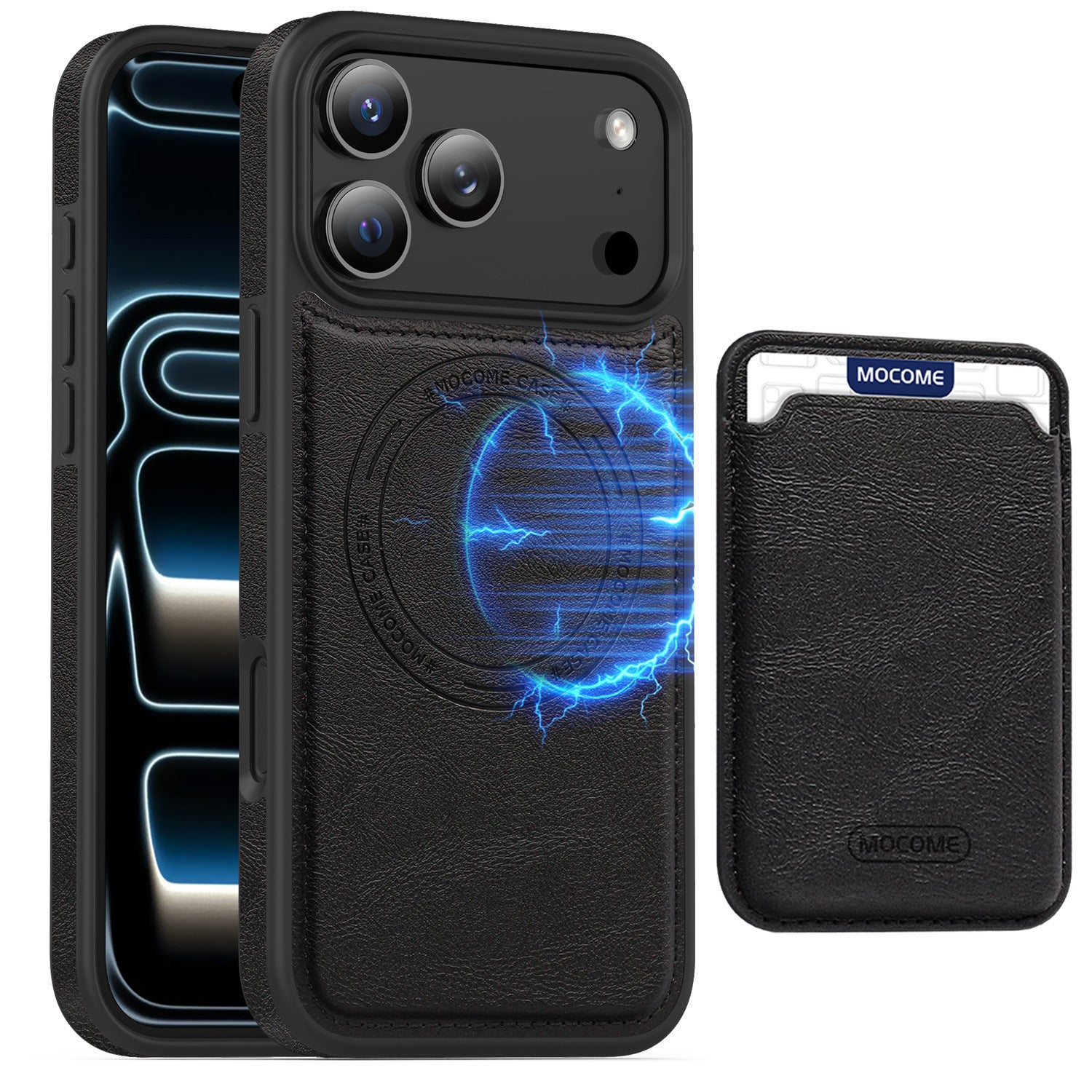 Porte-cartes magnétiques en cuir compatible avec le 17 Pro Max