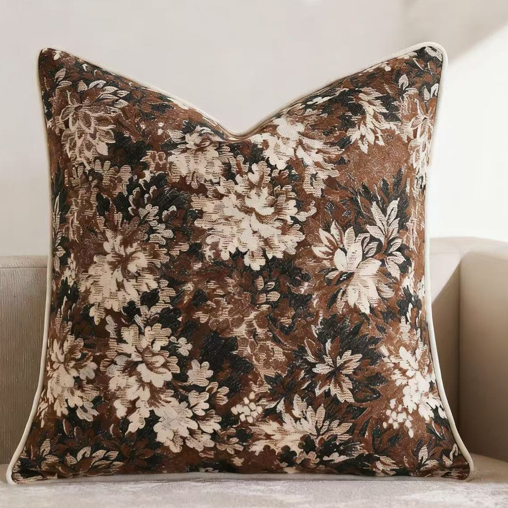 Vieille case d'oreiller en jacquard teinte de fil de couleur florale Chenille