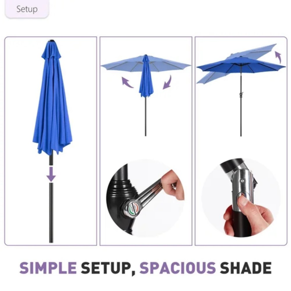 Parapluie extérieur de patio 9FT Table en polyester Tissu en fer Canopy Cadre 8 côtes UV Prote