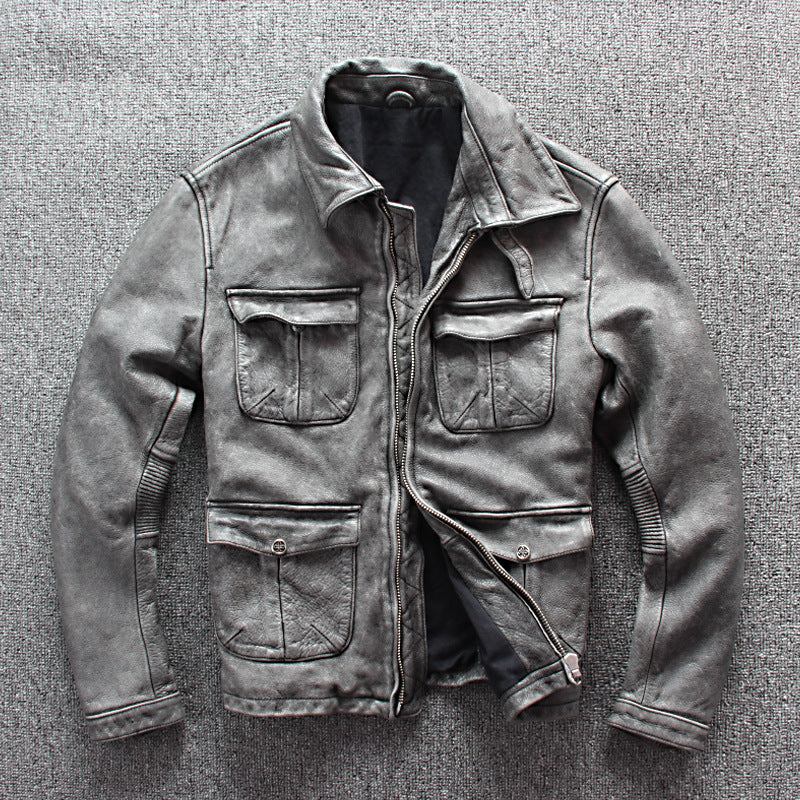 Chemise d'affaires pour hommes Vêtements de moto de poche Veste en cuir