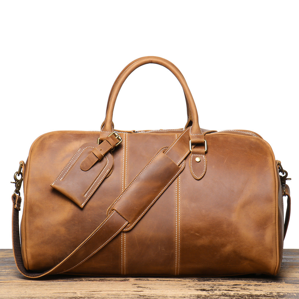 Sac de voyage portable en cuir véritable pour hommes rétro