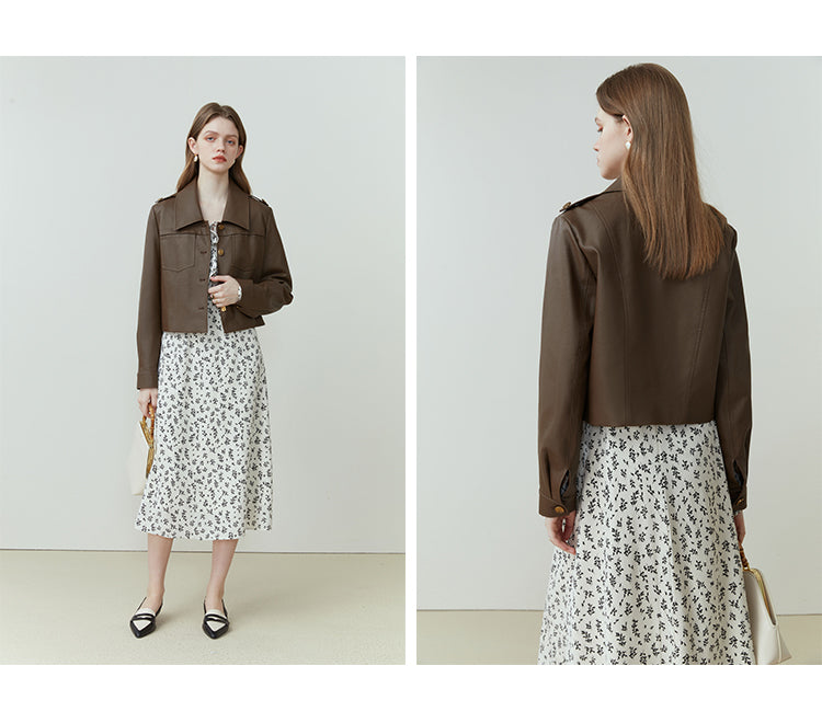 Manteau en cuir court pu rétro femelle