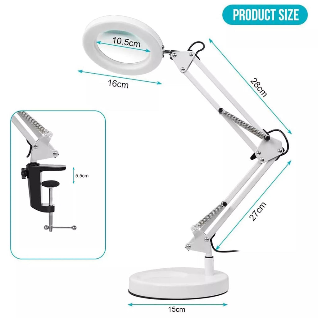 Amplificateur de bureau de verre lampe LED loupe lampe de lecture avec base et pince