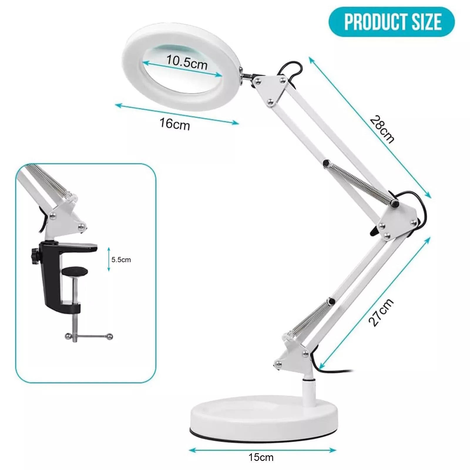 Amplificateur de bureau de verre lampe LED loupe lampe de lecture avec base et pince