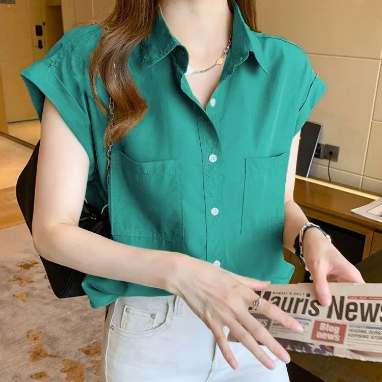 Chemise en mousseline à manches courtes pour femmes