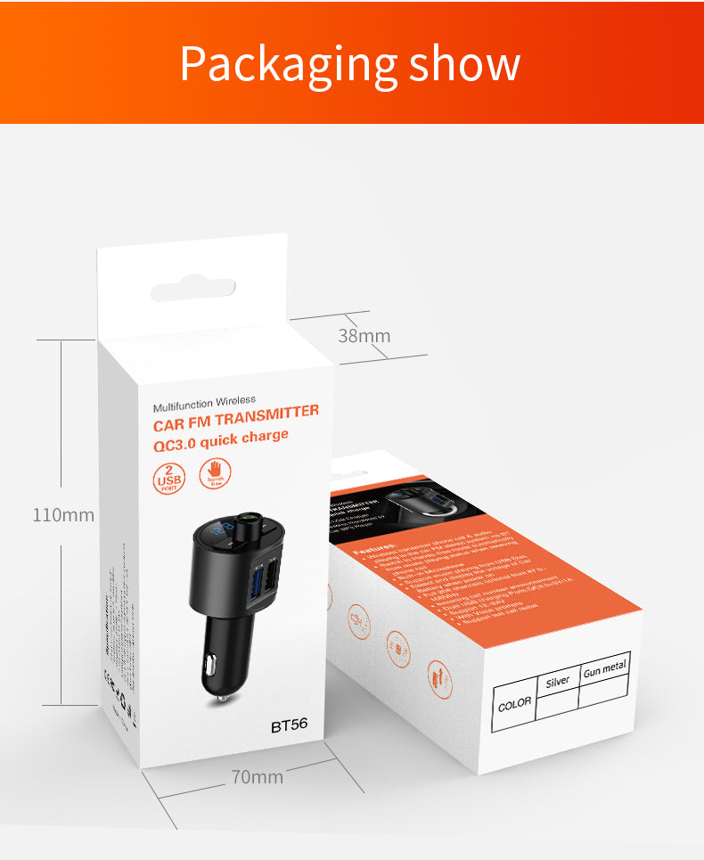 BT56 Charge rapide Emetteur FM Voiture spécifique Bluetooth mains-libres