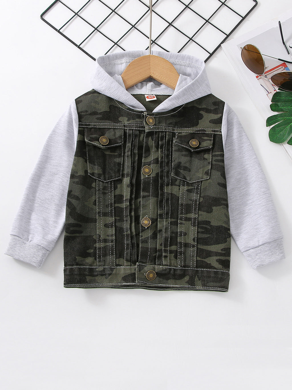 European And American Boy Hooted Raglan Denim Coat