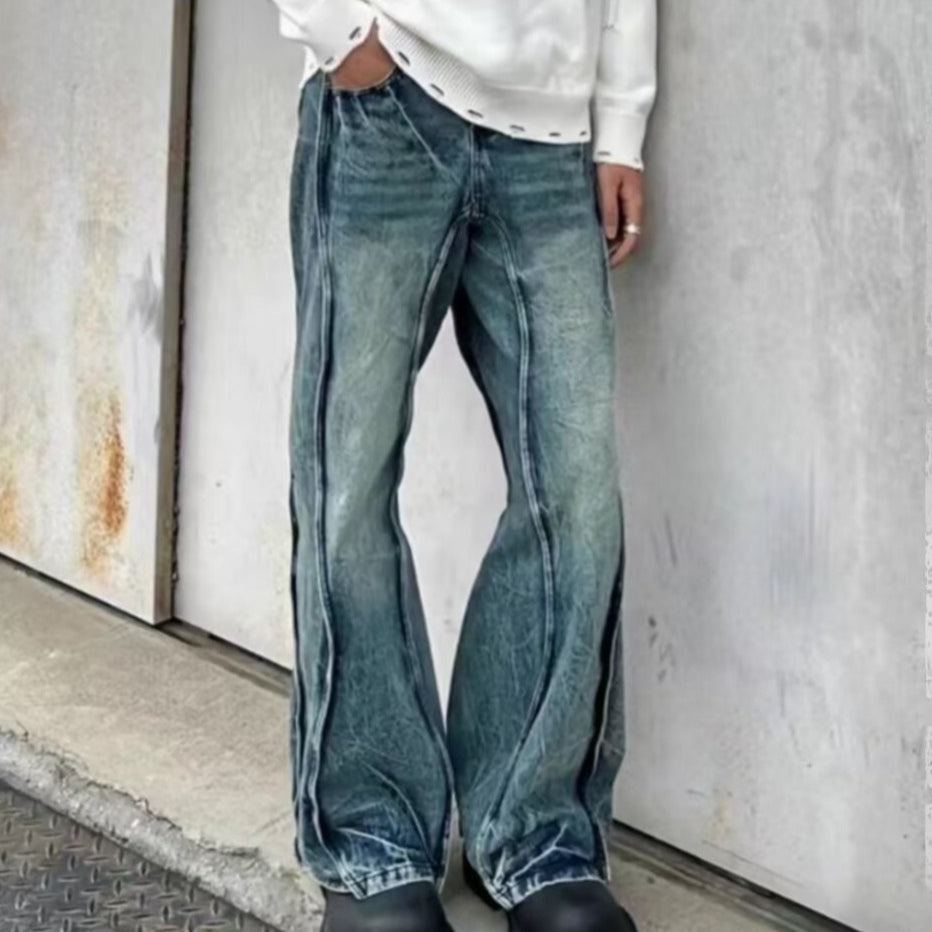 Hommes style américain Lightning-Stripe Mid-Rise Stretch Jeans
