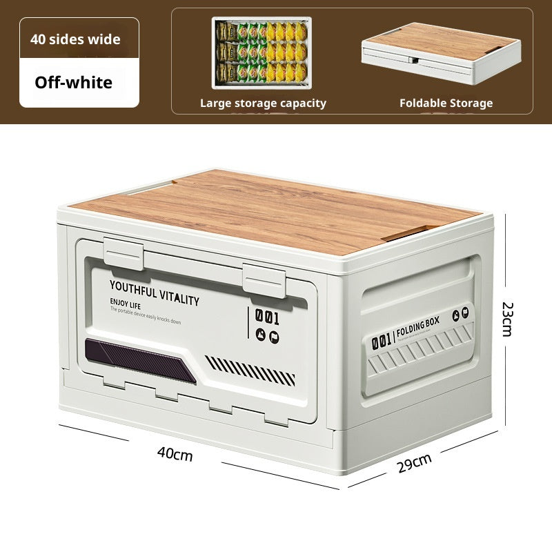 Boîte de rangement en camping extérieur avec porte d'ouverture latérale et couvercle en bois