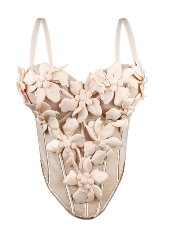 Europe et États-Unis Camisole de fleurs tridimensionnelle Top Slim-fit Pure Desire St