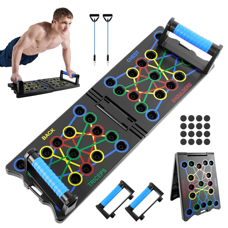 Planche pliable multi-usages portable avec poignées et bandes de résistance - Fitness