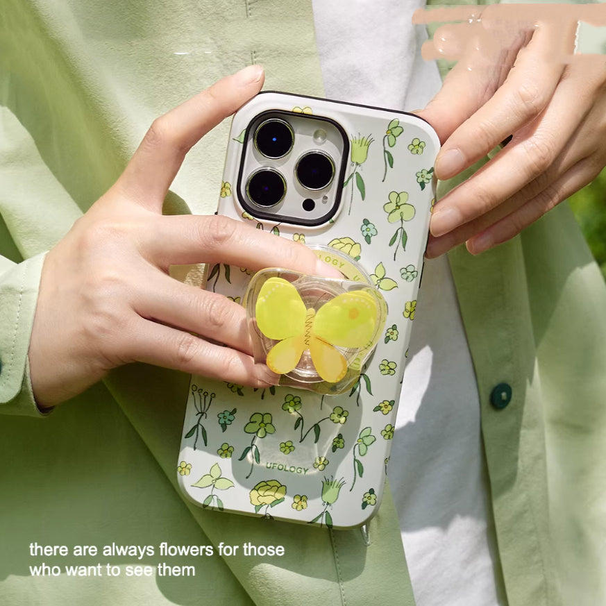 Cas frais de téléphone jaune laiteux avec un motif floral Et une texture douce comme la peau