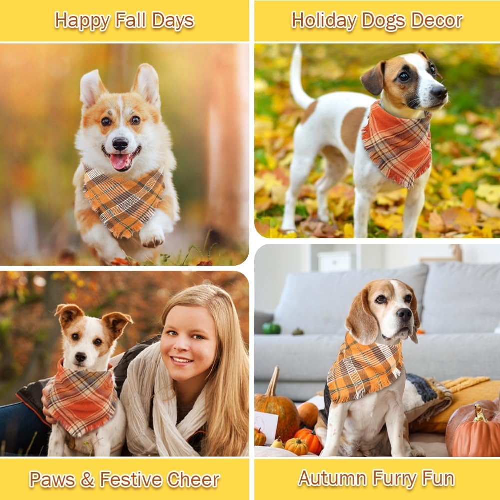 Bandana de chien d'automne Vivant avec des bords de tassels Classic Plaid Triangle Dog Apparel Accessori