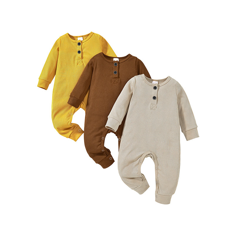 3-Pack Nouveau-nés Bébés Garçons & Filles Longue Manches Ribbed Romper Soft Button Front Jump