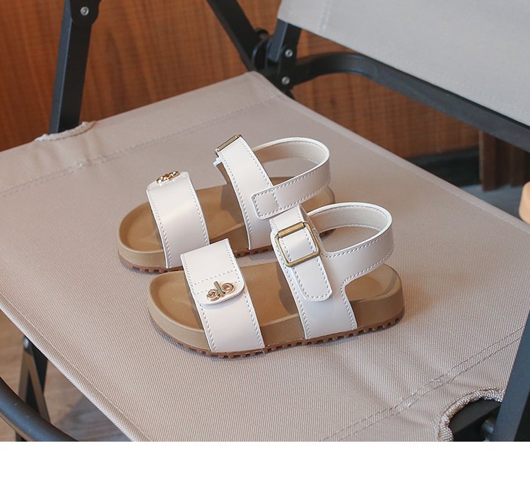 Filles' Fashion Letter Metal Button Sandales Coréen Version Bébé Velcro Chaussures Simples Filles'