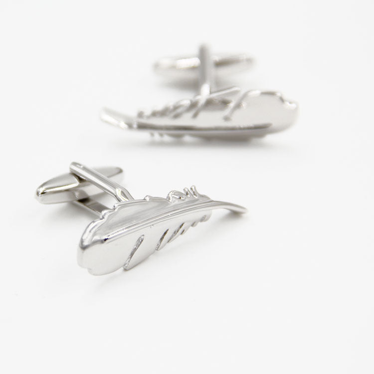 Simple homme style français argent plume forme Cufflinks ongles