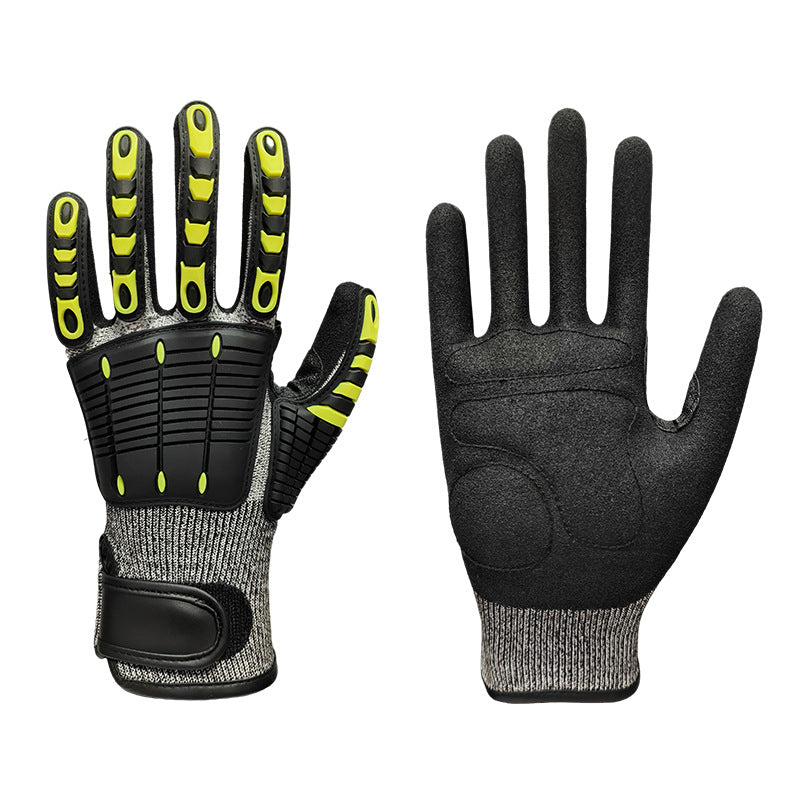 Gants d'impact TPR lourds - Gants de travail de mécanique résistant à la coupe avec doigt anti-écrasement