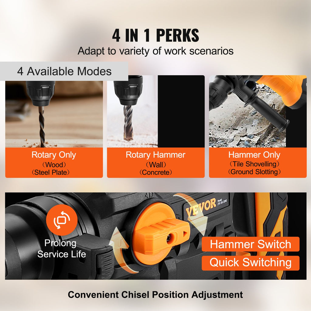 Perceuses rotatives pour marteaux 1-1'4' 4 modes SDS-Plus Marteaux à croquer