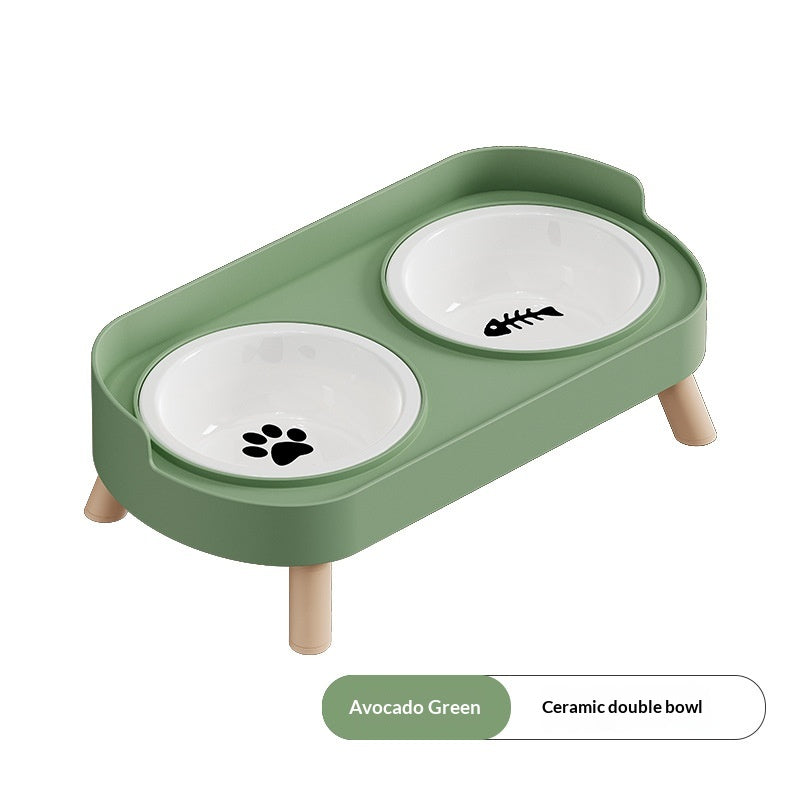 Dual-bowl Spill-proof Water-and-food-in-one Cat Bowl