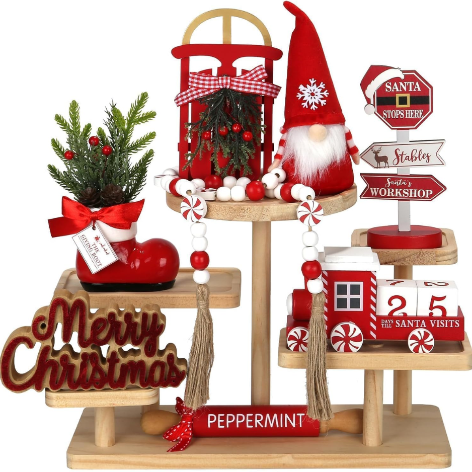 Décorations de Noël pour le bureau à domicile 8 PCS Set de décor à niveaux