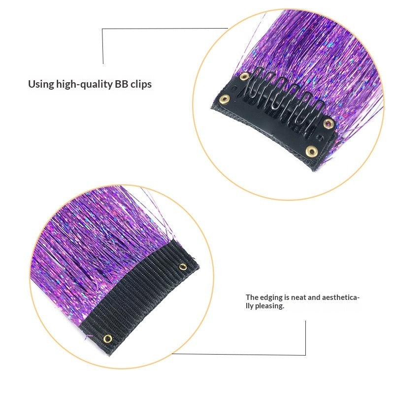 BB Clip-in Golden-Thread Perruque Shimmering Rainbow Extensions de cheveux