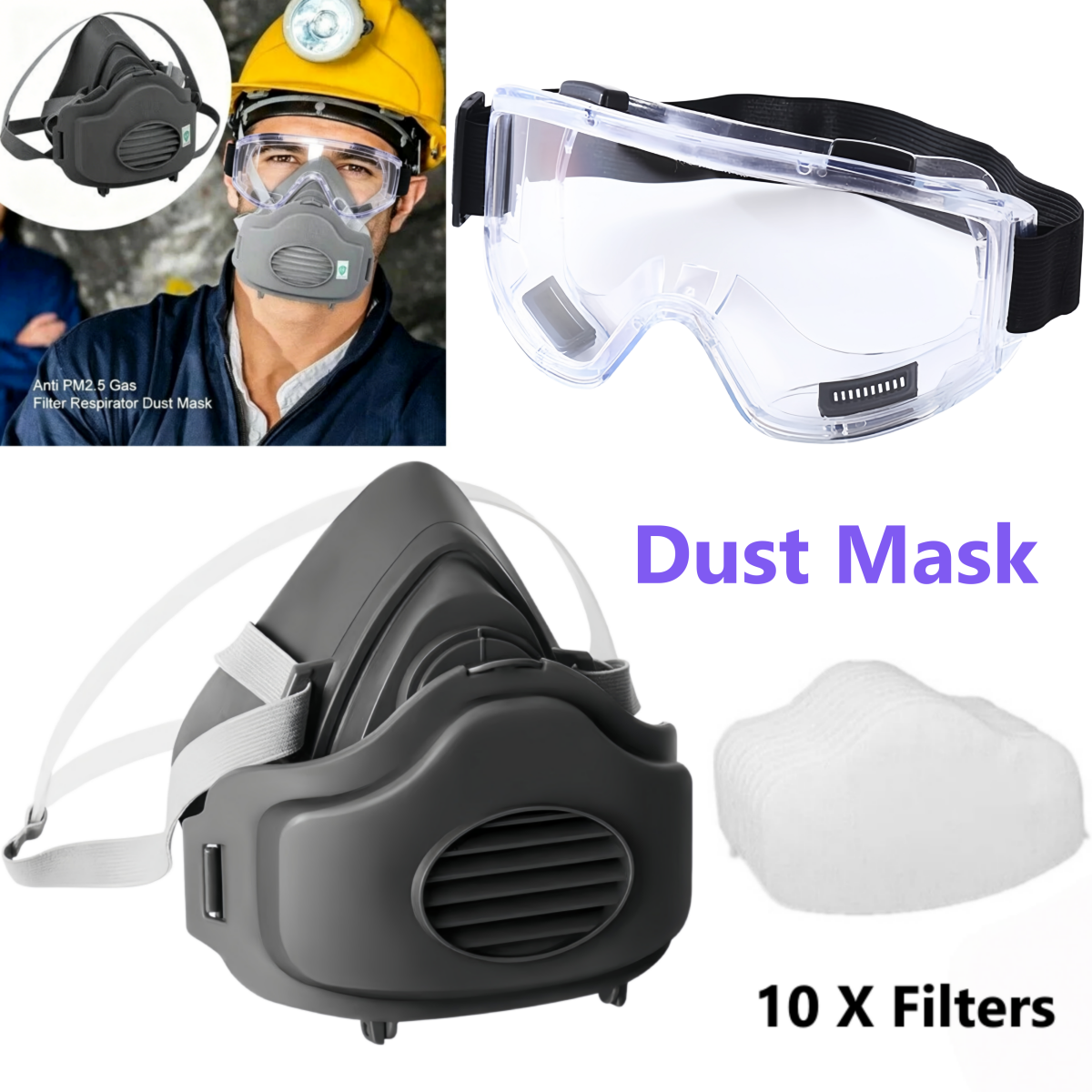 Respirateur de demi-face Masque à gaz Peinture en vaporisateur de visage Verres de sécurité pour 3200 avec 10 Rep